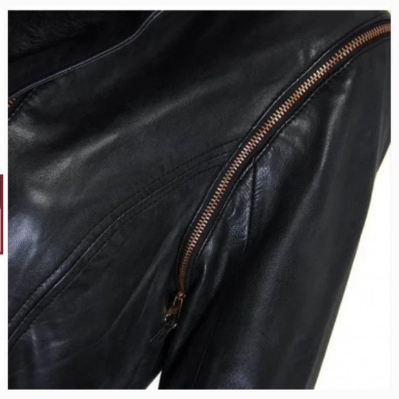 Ted Baker Tirely Furrly Detachable Sleeve Black Leather Jacket vest size 1 nwot - Picture 7 of 15
